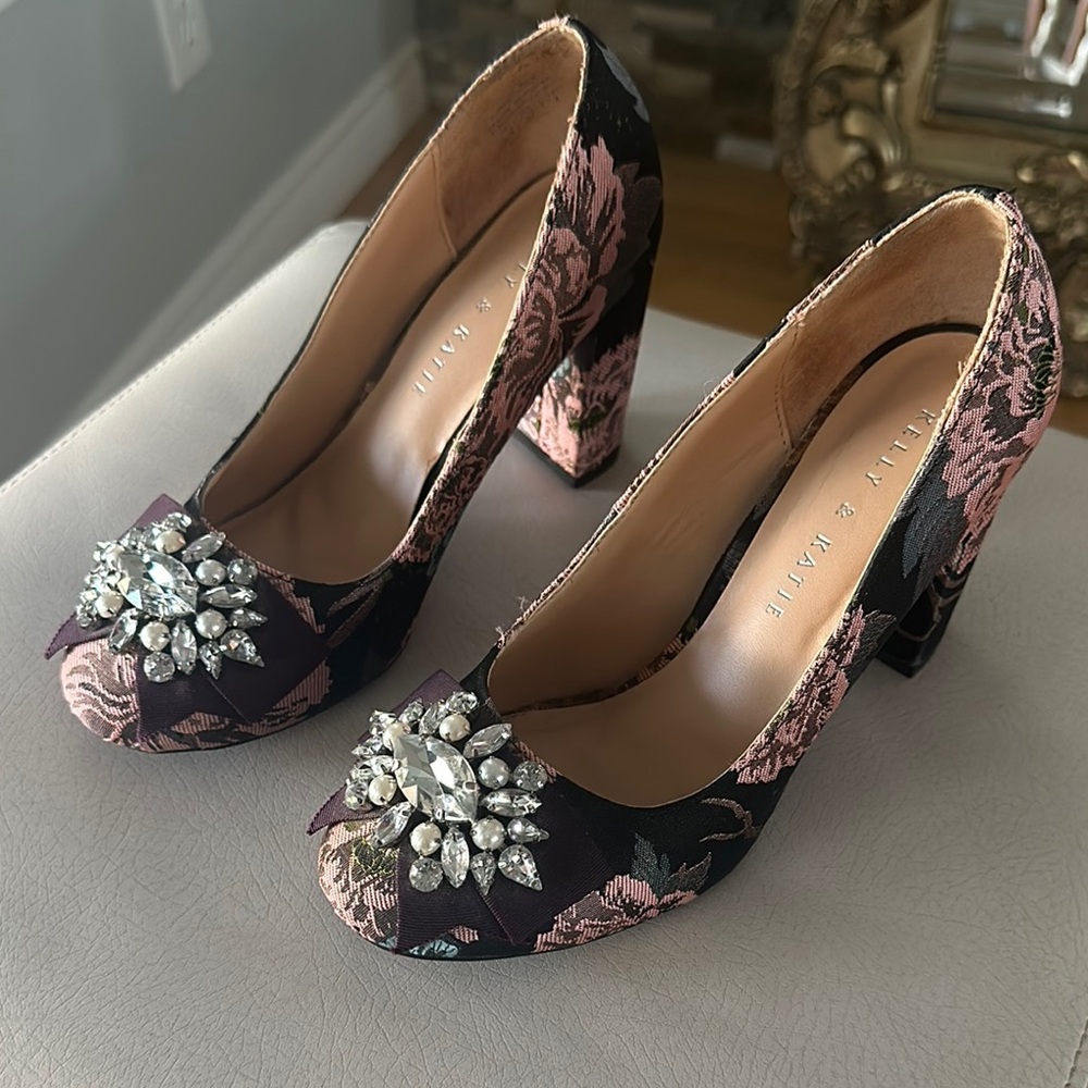 Kelly & Katie Black and Pink Heels with Floral Design